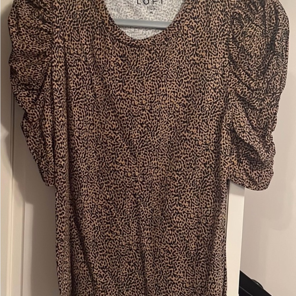LOFT Animal Print Ruched Sleeve Blouse